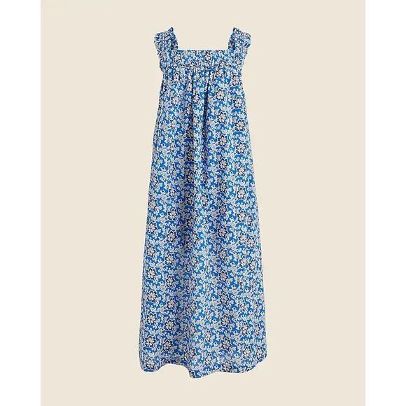 J Crew Cotton voile ruffle-trim shift dress in cobalt floral Size Small - Picture 1 of 8